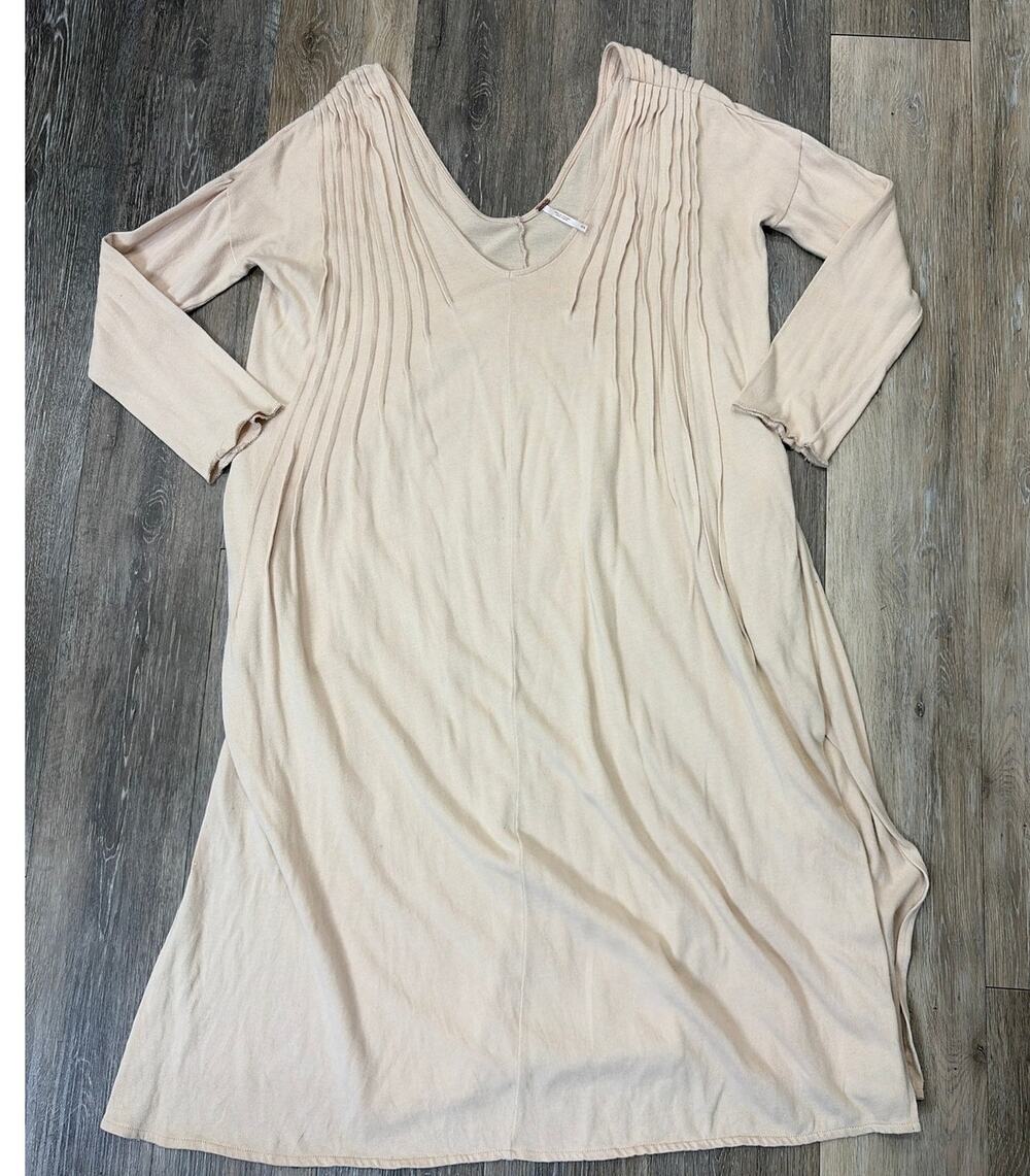 Free People Boho Tunic Dress Women’s Medium Blush Pink/Cream L/S Oversized